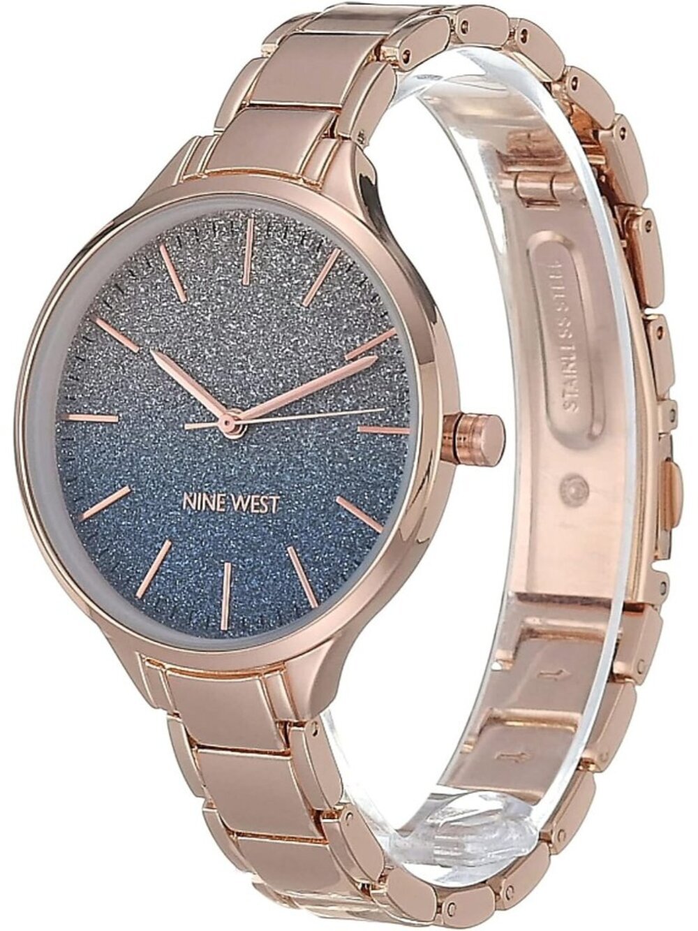 Nine West Womens Rose Gold Analog Quartz Glitter Ombre Dial Round Bracelet Watch - Picture 4 of 7